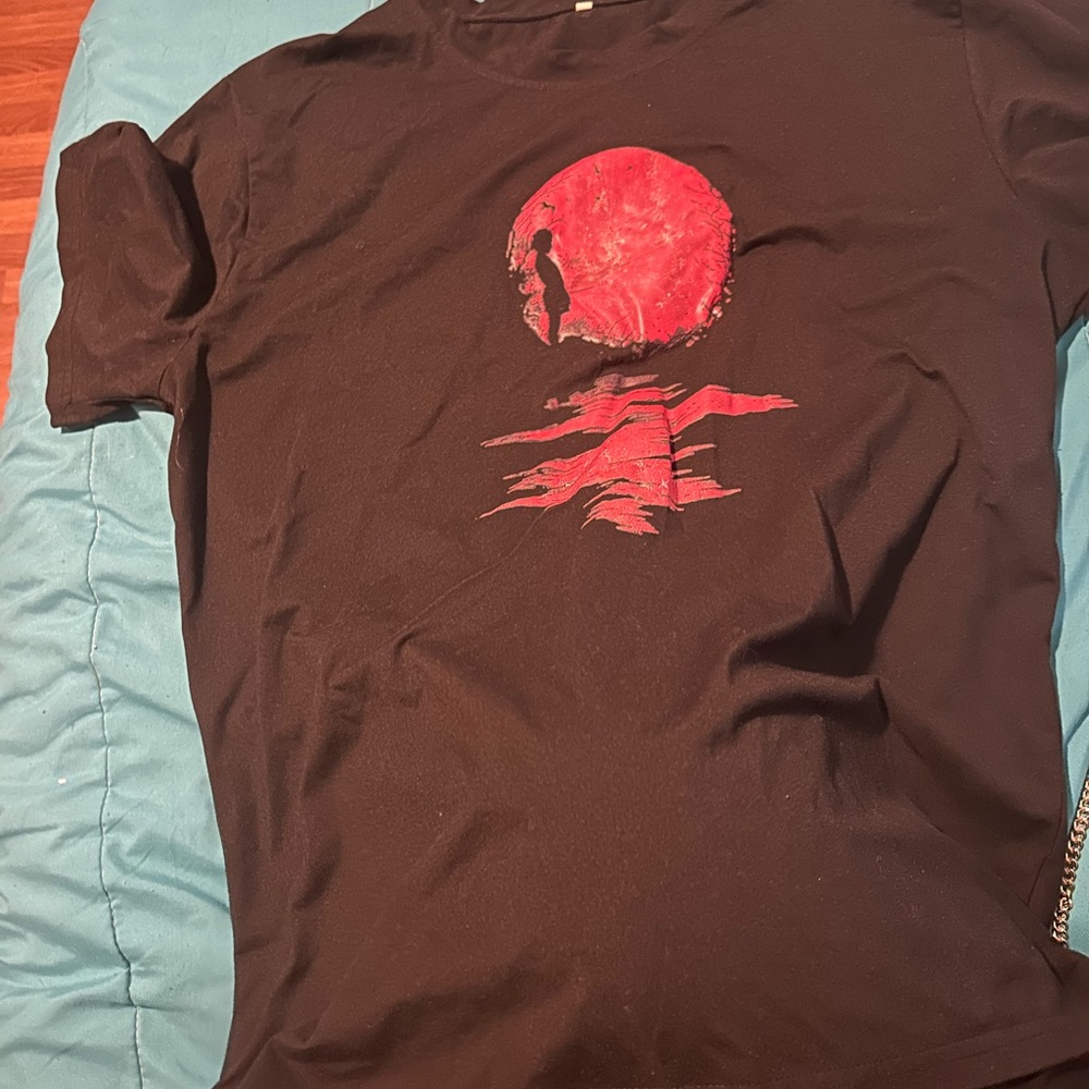 Black Graphic T-Shirt with Red Design